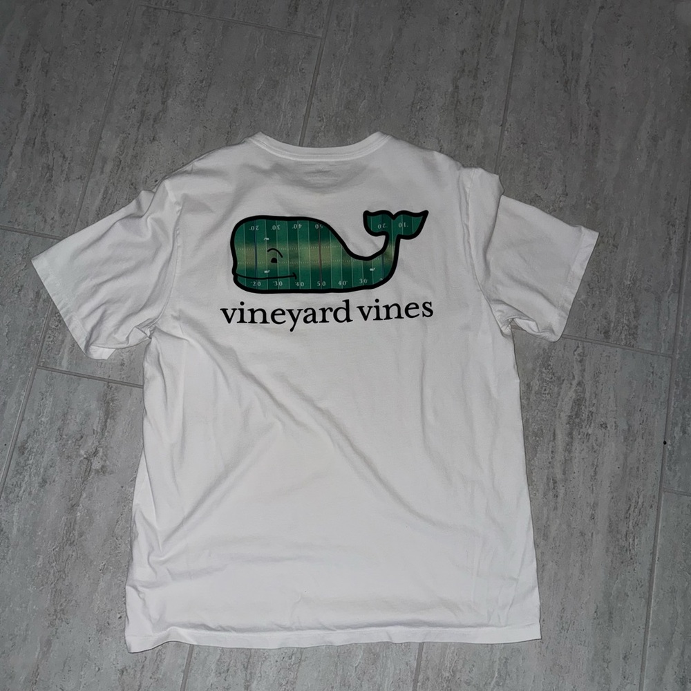 Vineyard Vines White T-Shirt with Whale football Logo
